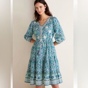 Soft Surroundings Teal Patterned 3/4 Sleeve Dress